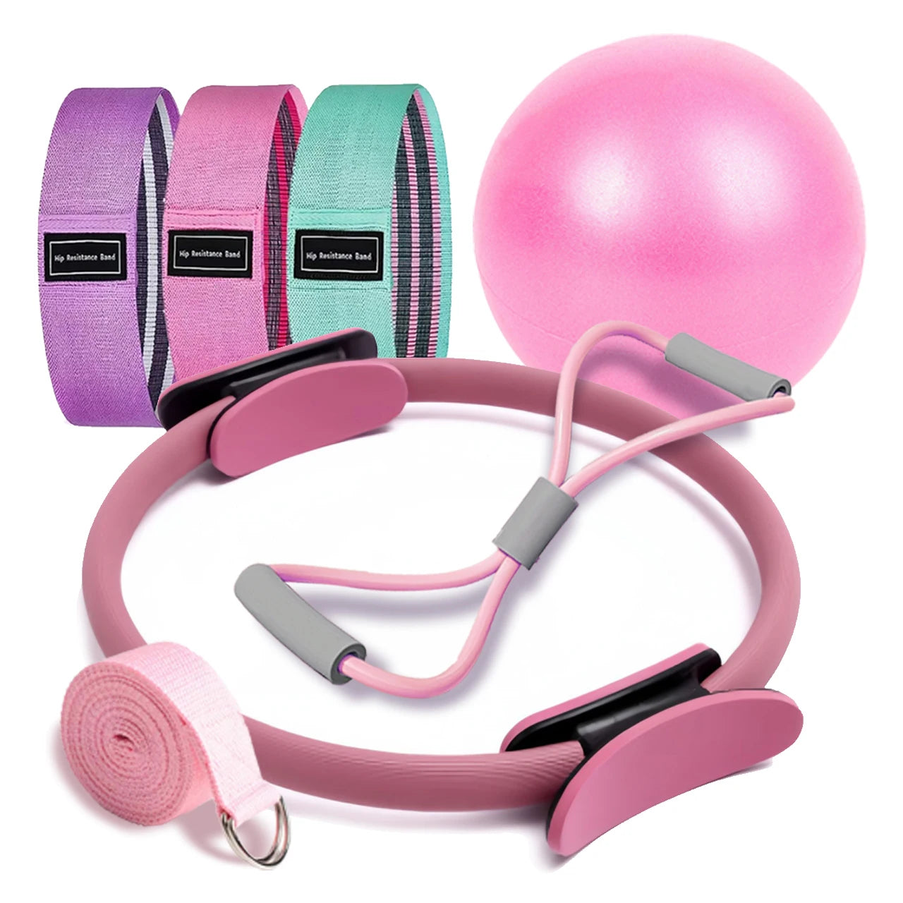 Pilates Duo Set – Bola + Anel de Pilates com Bandas de Resistência para Treino e Pós‑Parto