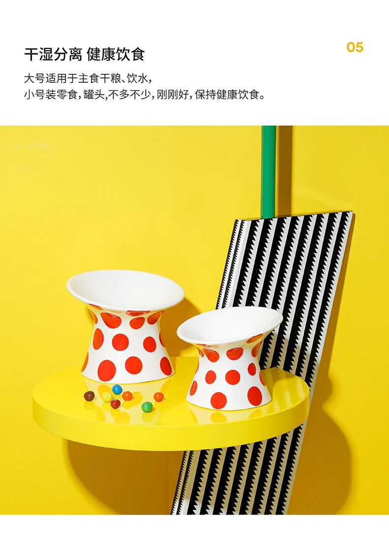 Ceramic Cat and Dog Bowls, Anti-Tip Pet Food Dishes Elevated base design protects cats' necks, suitable for small dogs and cats