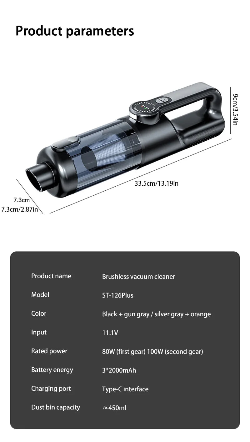 Cordless car vacuum cleaner, one-button dust removal, high-power portable vacuum cleaner, large suction mini vacuum cleaner.