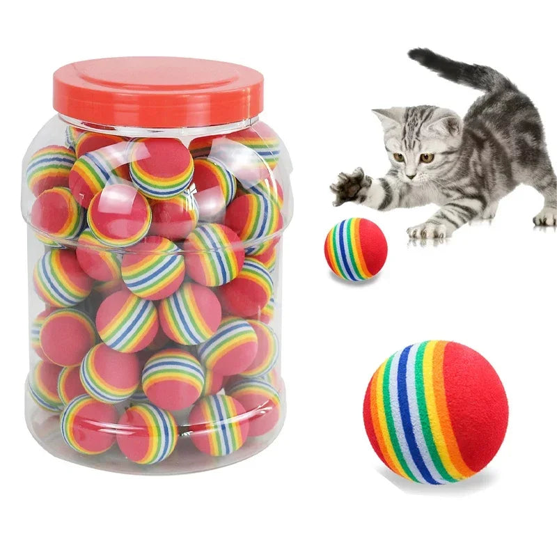 5pcs/10pcs Rainbow Cat Toys Ball Interactive Cat Dog Play Chewing Rattle Scratch Ball Training Cat Rainbow Ball Toy Pet Supplies