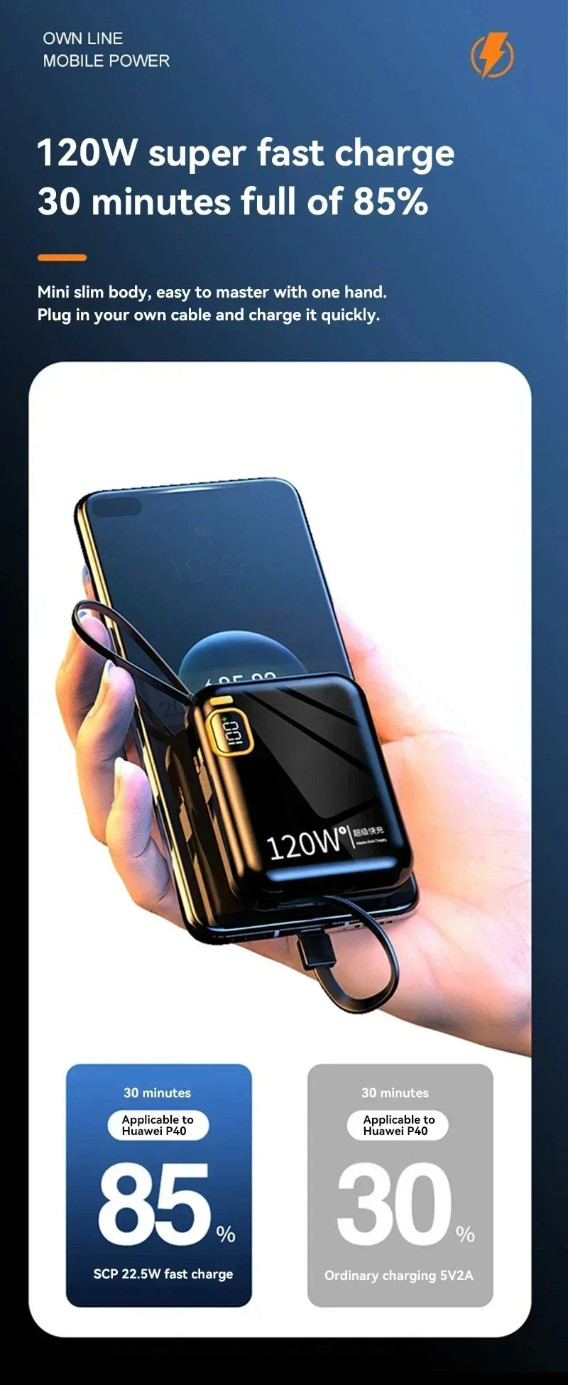 2025 New MINI 10000mAh Portable PD 120W Power Bank Two-Way Fast Charger Mini Powerbank for iPhone Xiaomi Samsung