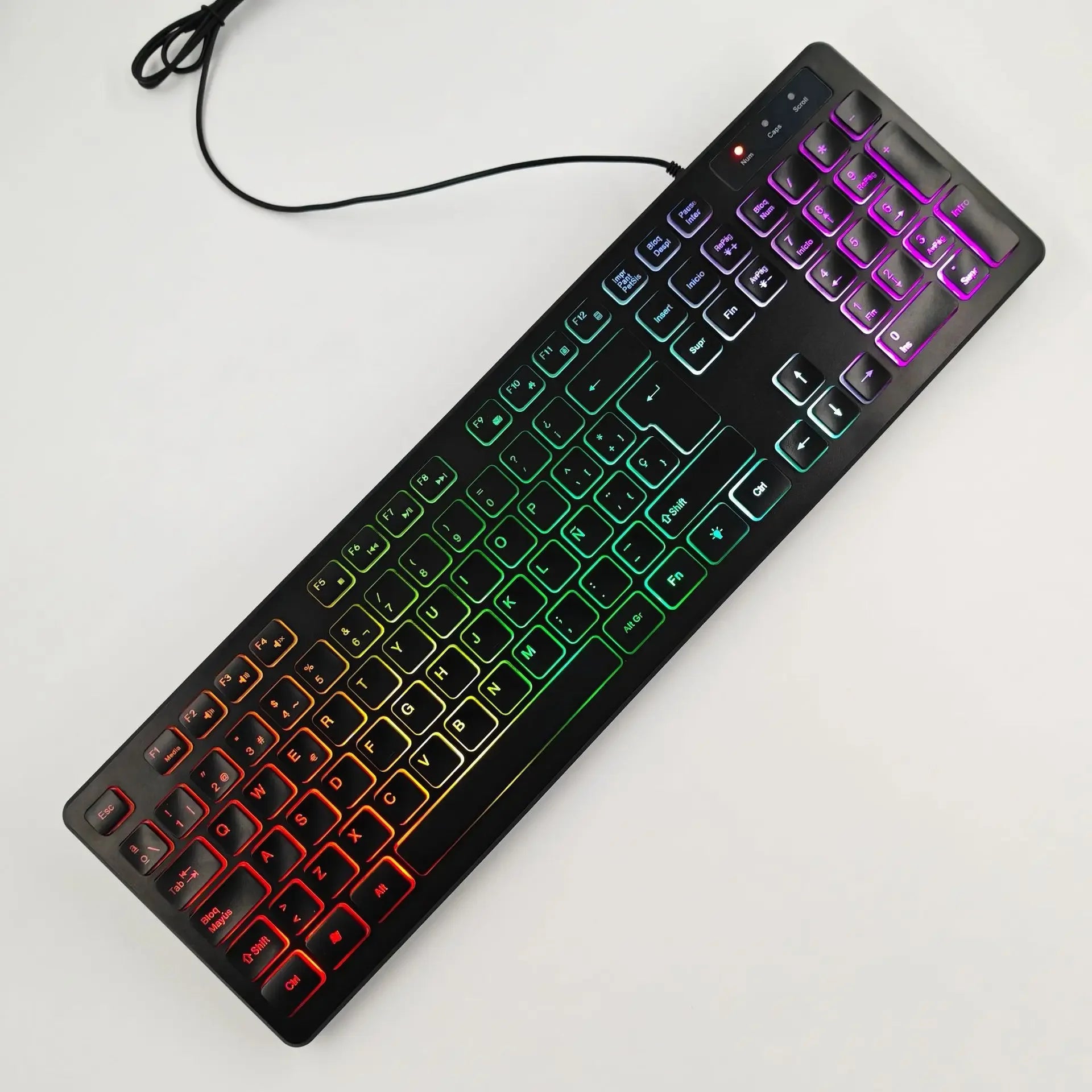 Computer Gaming Keyboard Light Backlit RGB Mute Wired Keyboard USB Office Home Russian French Spanish German Arabic English