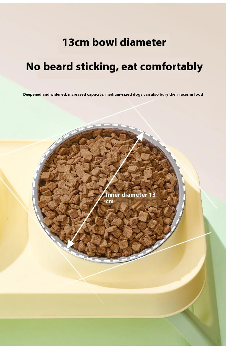 Foldable Stainless Steel Elevated Pet Bowl - Dual Dish Non-Slip Anti-Tip Raised Feeder with Neck Support for Cats Dogs