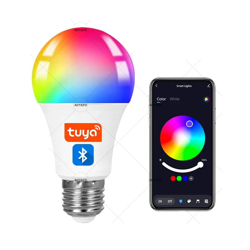 15W 18W E27 Tuya Bluetooth Smart Bulb 110V 220V LED RGBCW Light APP Control Timing Smart Life APP Adjust Music Rhythm