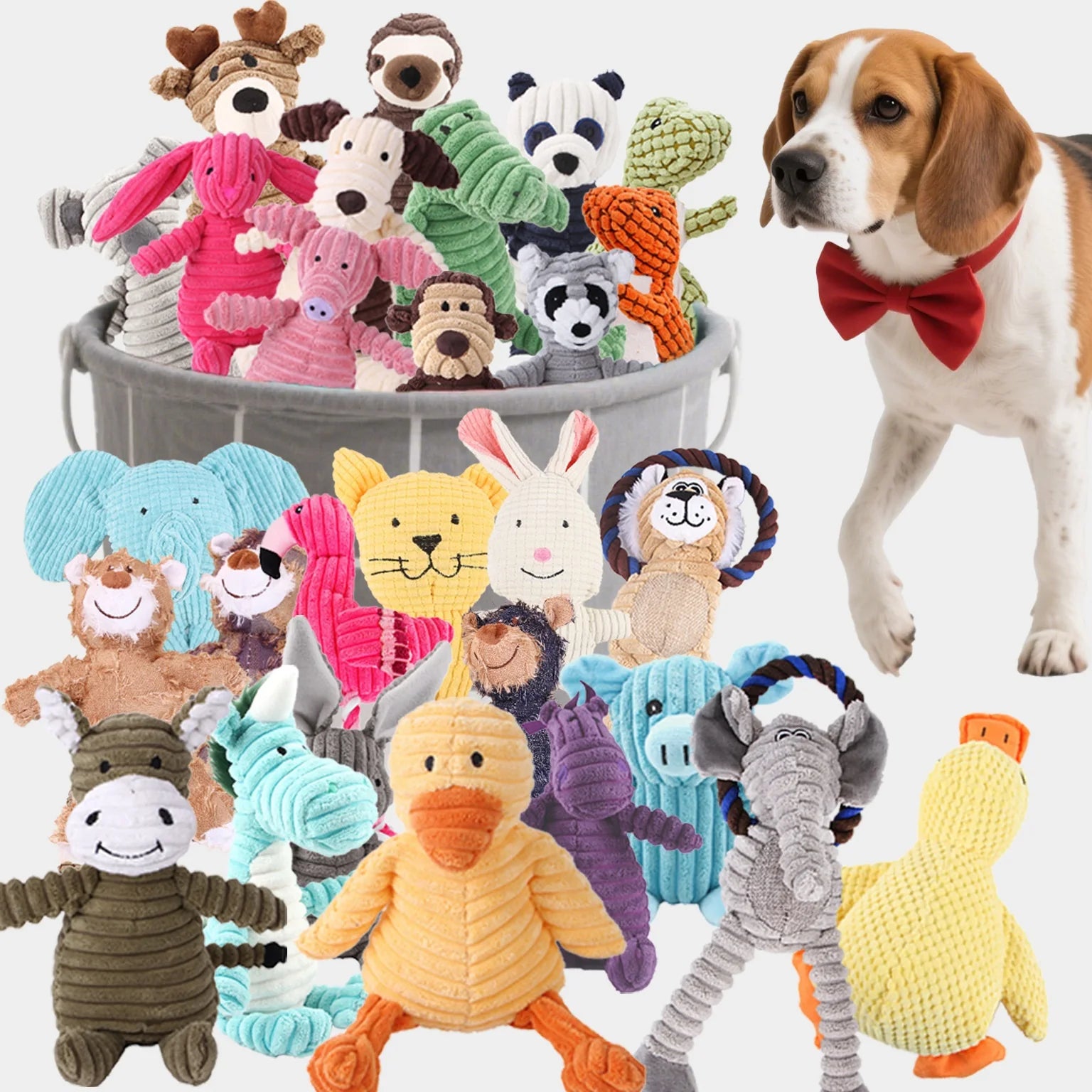 Plush Dog Toy Animals Shape Bite Resistant Squeaky Toys Corduroy Dog Toys for Small Large Dogs Puppy Pets Training Accessories