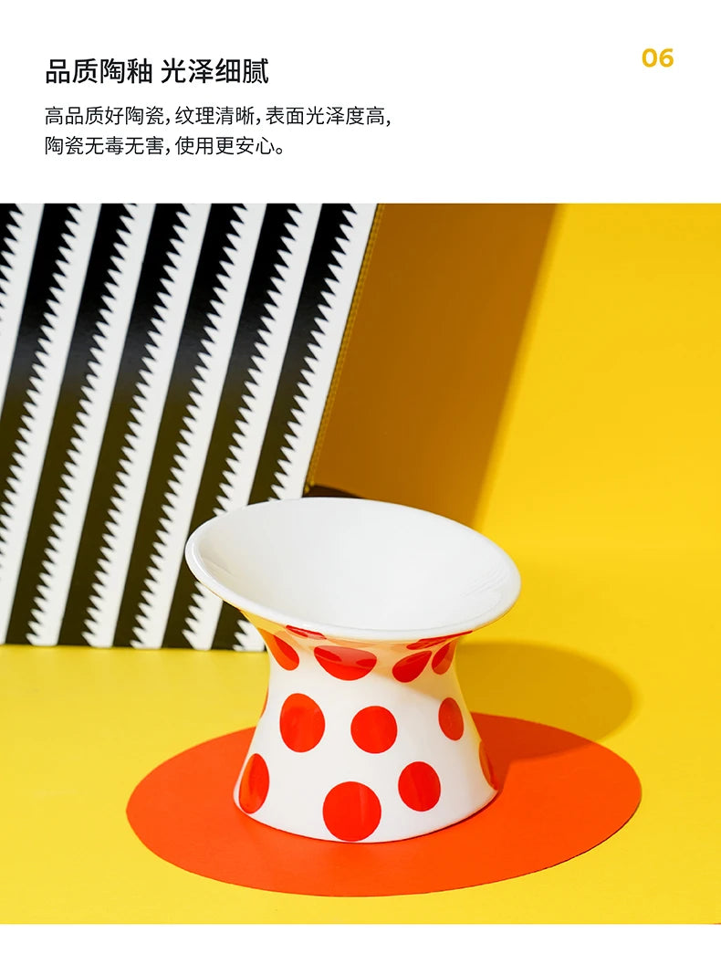 Ceramic Cat and Dog Bowls, Anti-Tip Pet Food Dishes Elevated base design protects cats' necks, suitable for small dogs and cats