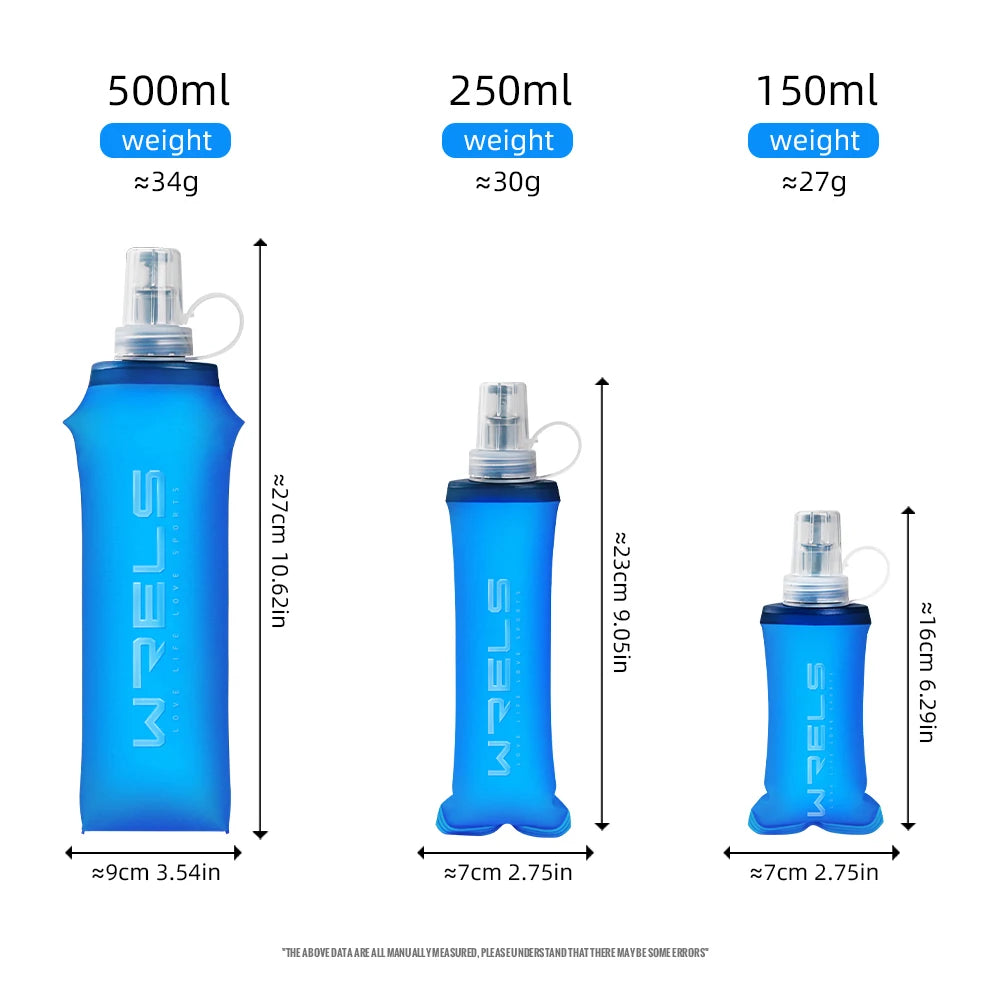 WRELS 250ml 500ml Soft Flask Folding Collapsible Water Bottle TPU BPA Free Outdoor Sport Portable Water Bag Running Camping