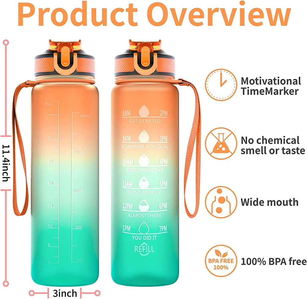 Motivational Sports Water Bottle, Leak-proof Drinking Bottles, Outdoor Travel, Hiking, Cycling, 750ml, 1000ml