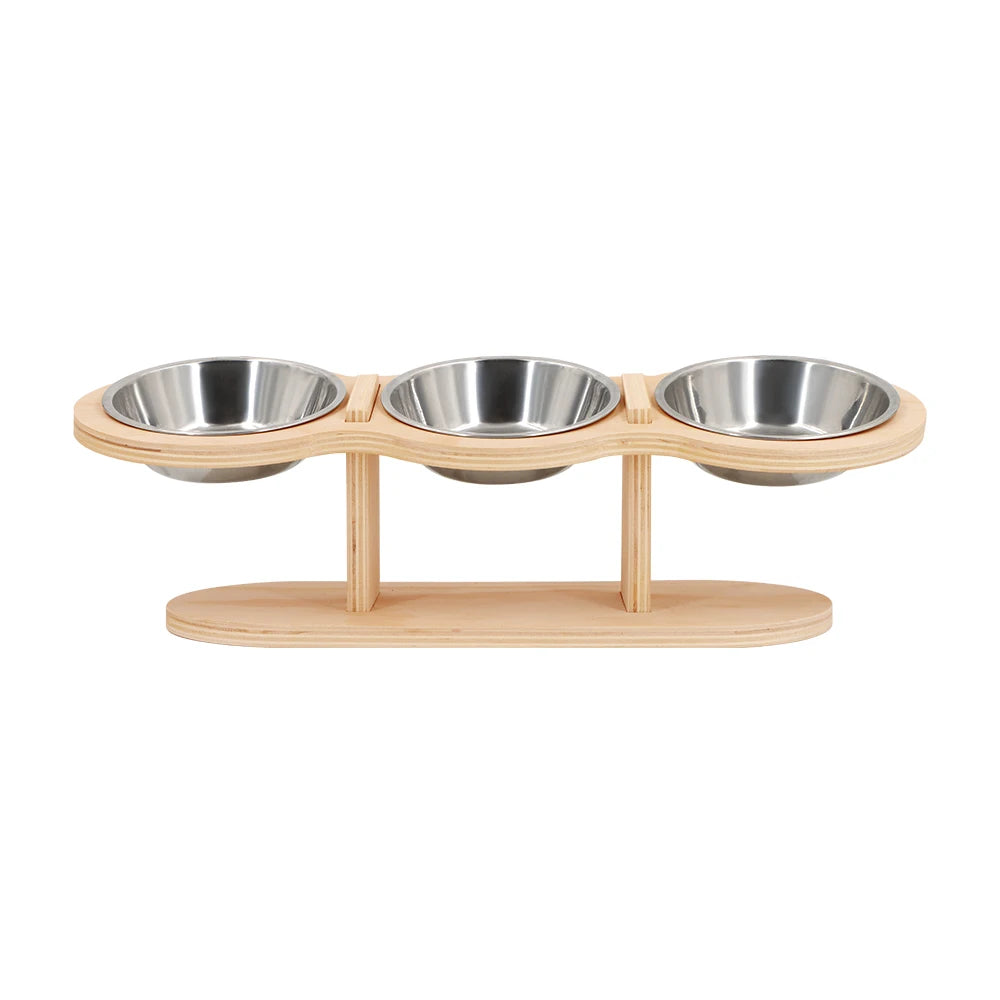 Elevated Cat Bowls Raised Wood Stand Feeder with 3 Stainless Steel Bowls Feeding & Watering Supplies for Puppy Cats Accessories