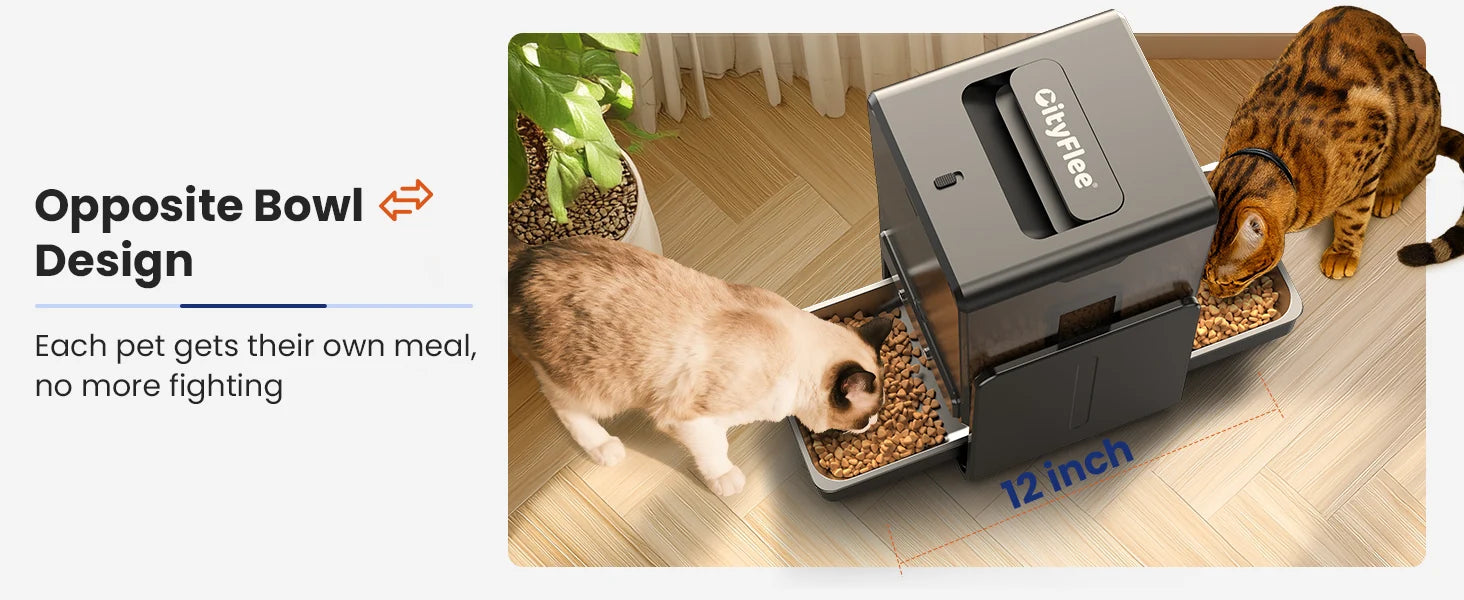 5L Automatic Cat Kibble Dispenser 2 Bowls Smart Voice Recorder Pluggable Control Panel Auto Cat Food Dispenser For Pet Dry Food
