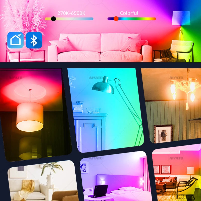15W 18W E27 Tuya Bluetooth Smart Bulb 110V 220V LED RGBCW Light APP Control Timing Smart Life APP Adjust Music Rhythm