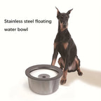 Stainless steel dog water bowl with floating disc design, non-wet mouth anti-tail pet drinking bowl, slow feeder water for dogs.