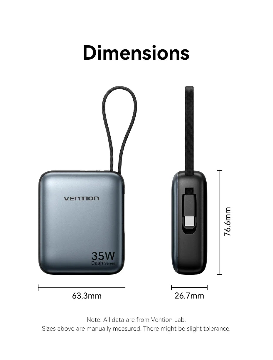 Vention 10000mAh Power Bank — 35W Fast Charge Mini USB‑C 3C