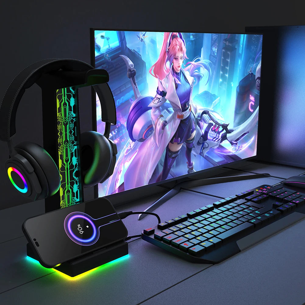 Suporte RGB para Headphones com 2 Portas USB — Hanger Gaming de Secretária