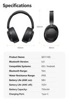 QCY H3S ANC Over Ear Headphones -56dB Noise Canceling Headsets Bluetooth 6.0 Hi-Res LDAC Spatial Sound Earphones Dual Driver