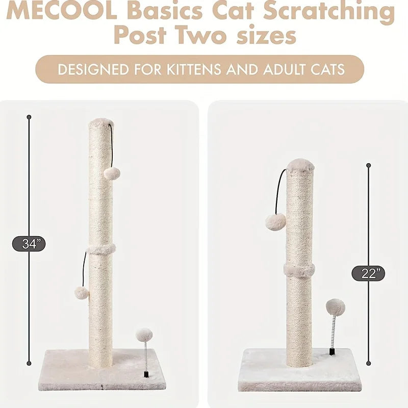 34 Inch Post High Cat Scratching Post Premium Basic Cat Scratching Indoor Sisal Scratching Post Tree Strap Hanging Ball for Adult Cat