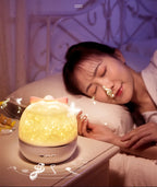 Candeeiro Lua Rotativo com Projeção Galaxy e Luz Noturna Decorativa