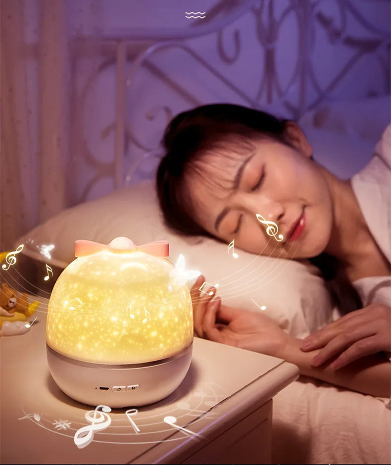 Candeeiro Lua Rotativo com Projeção Galaxy e Luz Noturna Decorativa