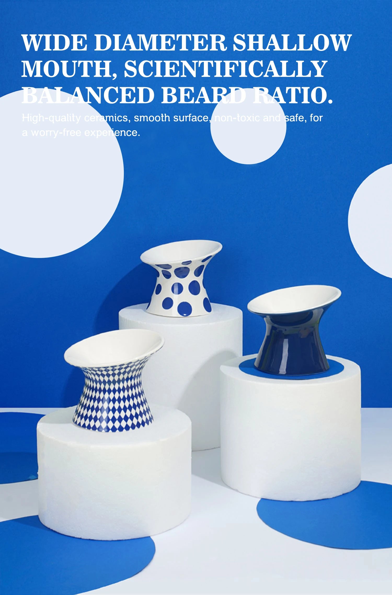 Ceramic Cat and Dog Bowls, Anti-Tip Pet Food Dishes Elevated base design protects cats' necks, suitable for small dogs and cats