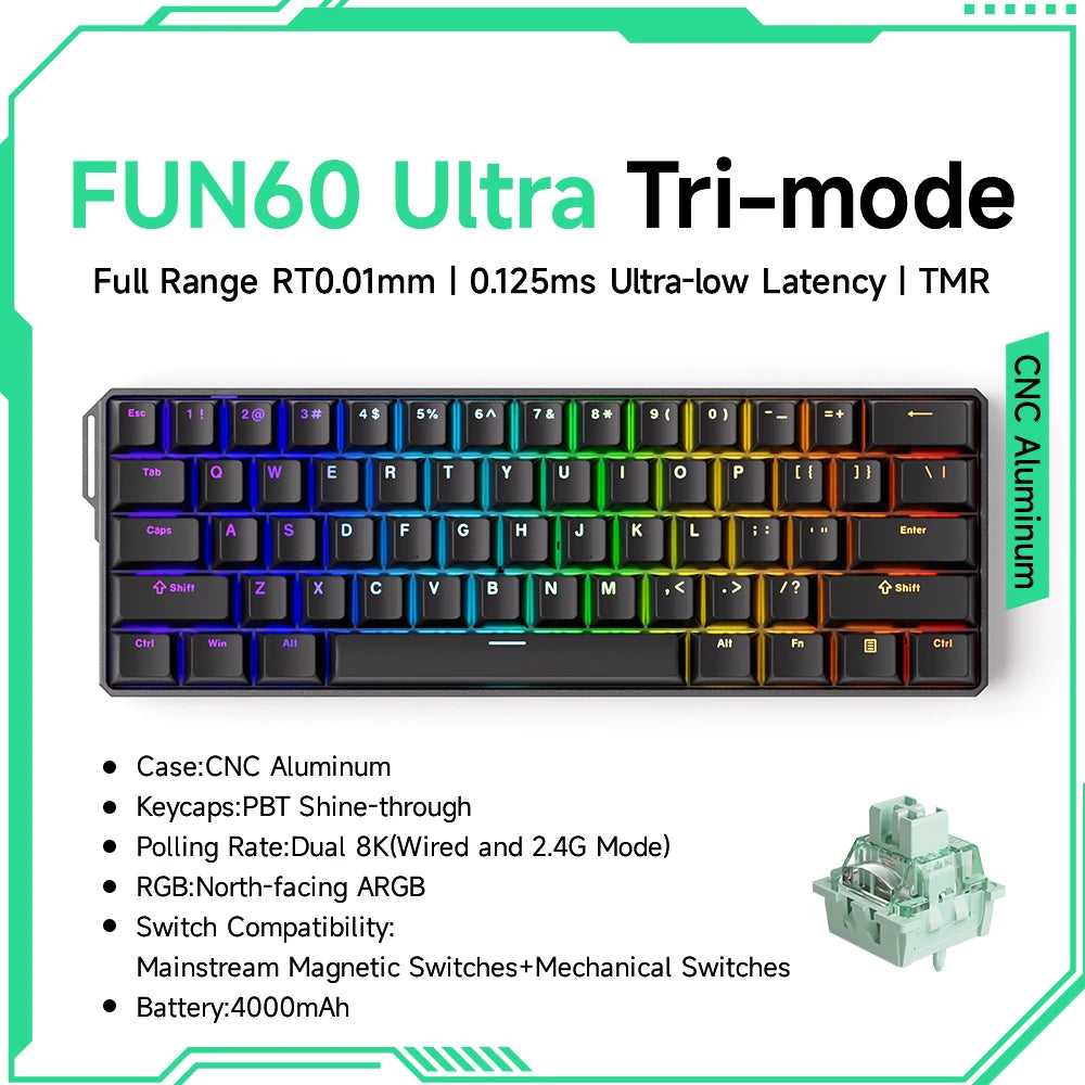Akko MonsGeek FUN60 Magnetic Switch 60% Magnetic Switch Gaming Keyboards Rapid Trigger 0.01mm 8K ARGB HE/TMR Custom Keyboard