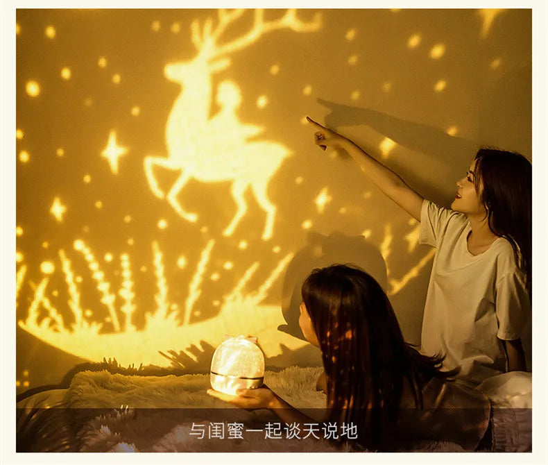 Candeeiro Lua Rotativo com Projeção Galaxy e Luz Noturna Decorativa