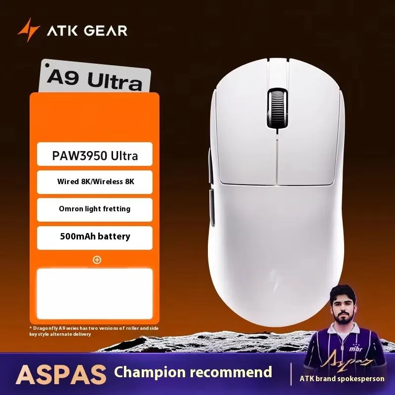 ATK DragonFly A9 Air Ultimate Wireless Gaming Mouse PAW3950 Ultra 42000DPI 750IPS 8KHz RGB Ergonomic Design for Windows MacOs