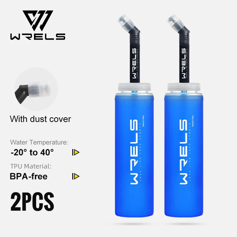WRELS TPU Collapsible Soft Water Bottle for Hydration Pack Soft Flask Folding Water Bottles BPA-Free Sports Running Bottles