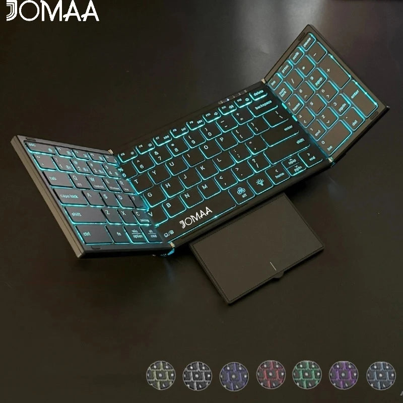 Jomaa Backlit Full Size Foldable Keyboard Bluetooth+USB Wireless Keyboard with Touchpad and Numerical Pad for Windows Laptop