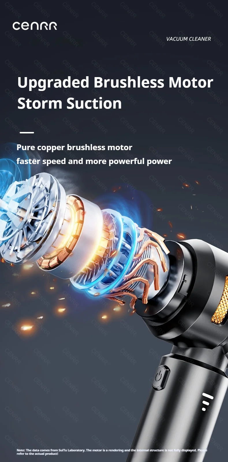 Aspirador Portátil CENRR 998000PA Sem Fios para Limpeza de Carro