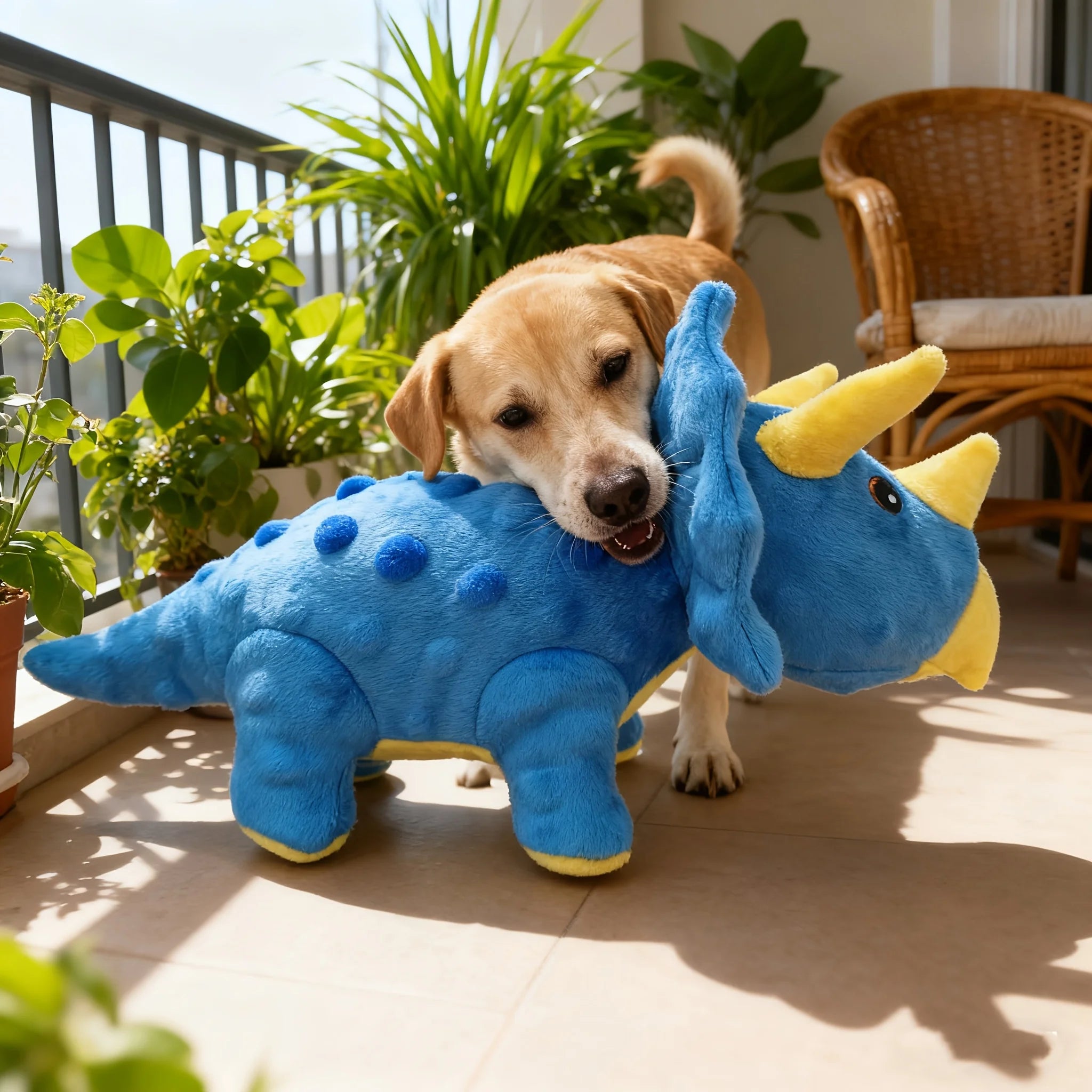 Pet-Resistant Chewable Plush Interactive Toy with Sound, Dinosaur Shape, Suitable for Large, Medium, and Small Pets Such as Cats and Dogs, Double-Layer Fabric, Built-In Airbag