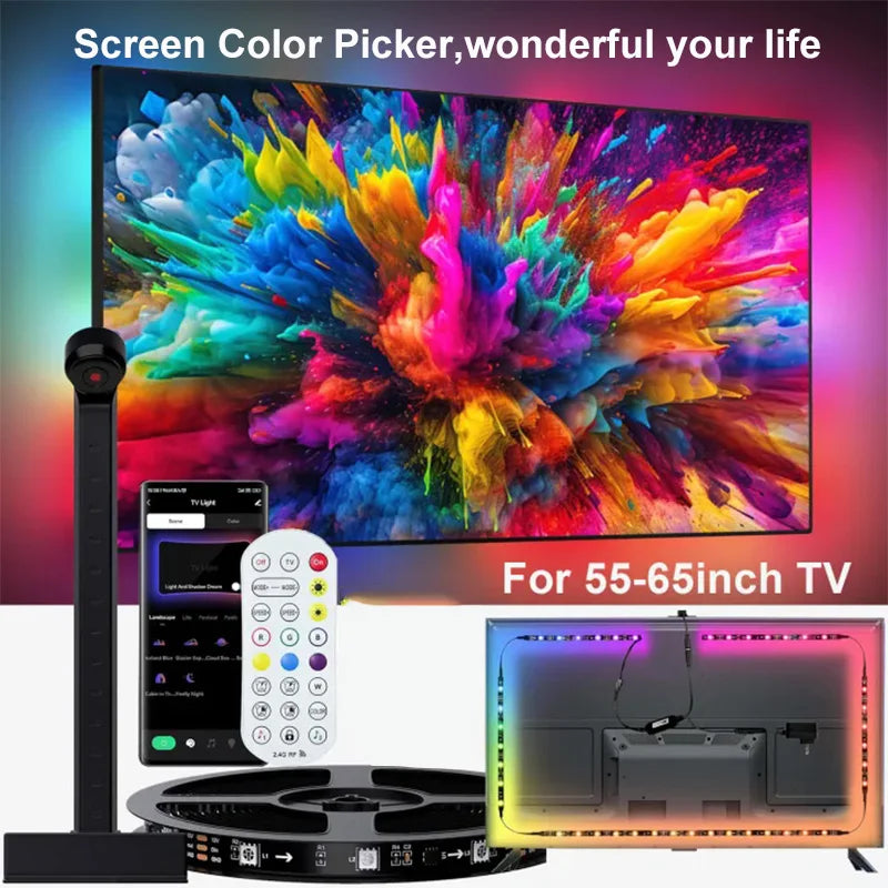 TV Backlight Music Sync Smart Strip Lights Color Pickup RGBIC LED Light 50-75 inch Screen App Remote for Game Home Ambient Light