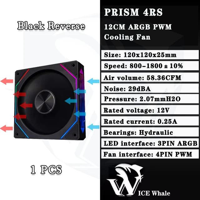 LDPCSJ Prism 4RS 120mm ARGB PC Case Fan with Infinity Mirror Design, 4-PIN PWM Motherboard Synchronization CPU Cooler Fan