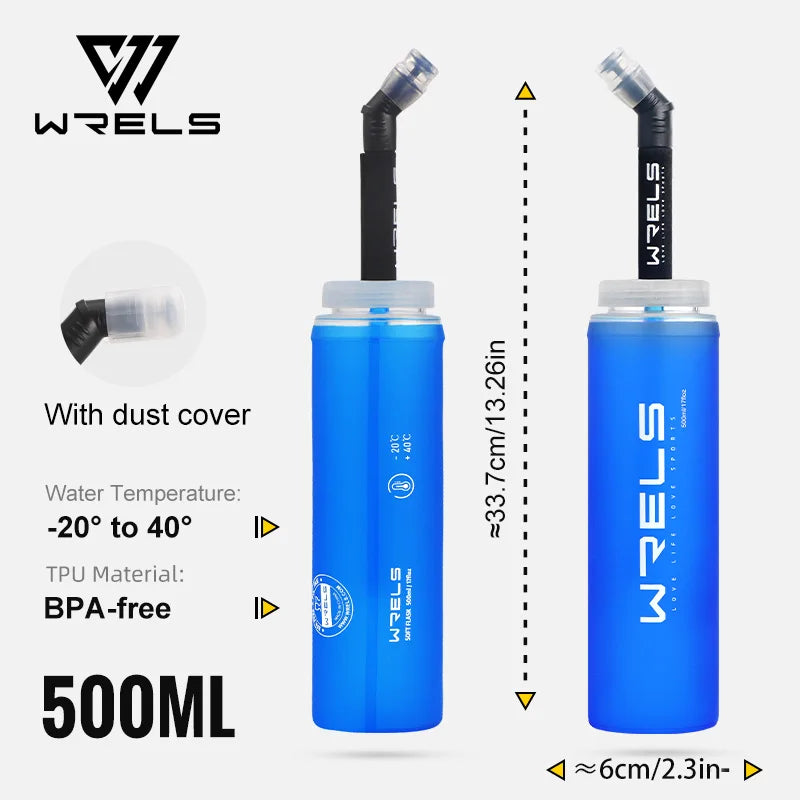 WRELS TPU Collapsible Soft Water Bottle for Hydration Pack Soft Flask Folding Water Bottles BPA-Free Sports Running Bottles