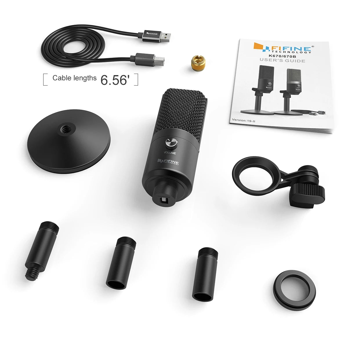 FIFINE K670B — Microfone USB com Controlo de Ganho para Podcast e Gravação