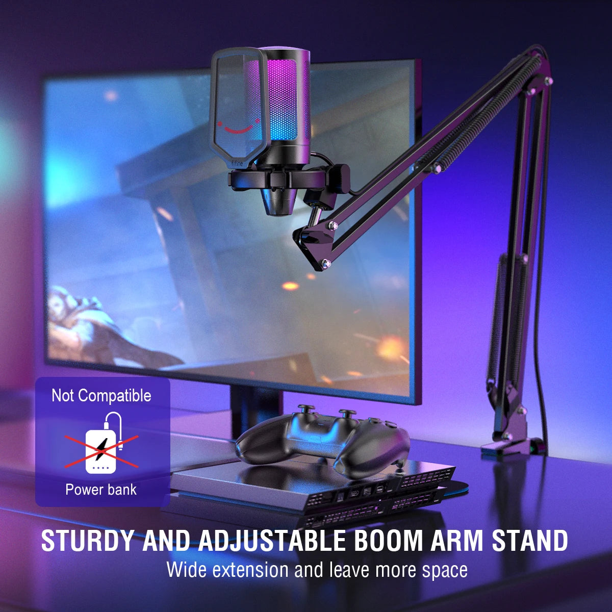 FIFINE A6T — Microfone USB Condensador com Mute, RGB e Braço Articulado