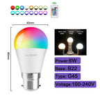 1-10PCS Smart RGBW LED Bulb Spotlight E27 E14 B22 GU10 6W 10W with infrared remote control suitable for colorful home lighting.
