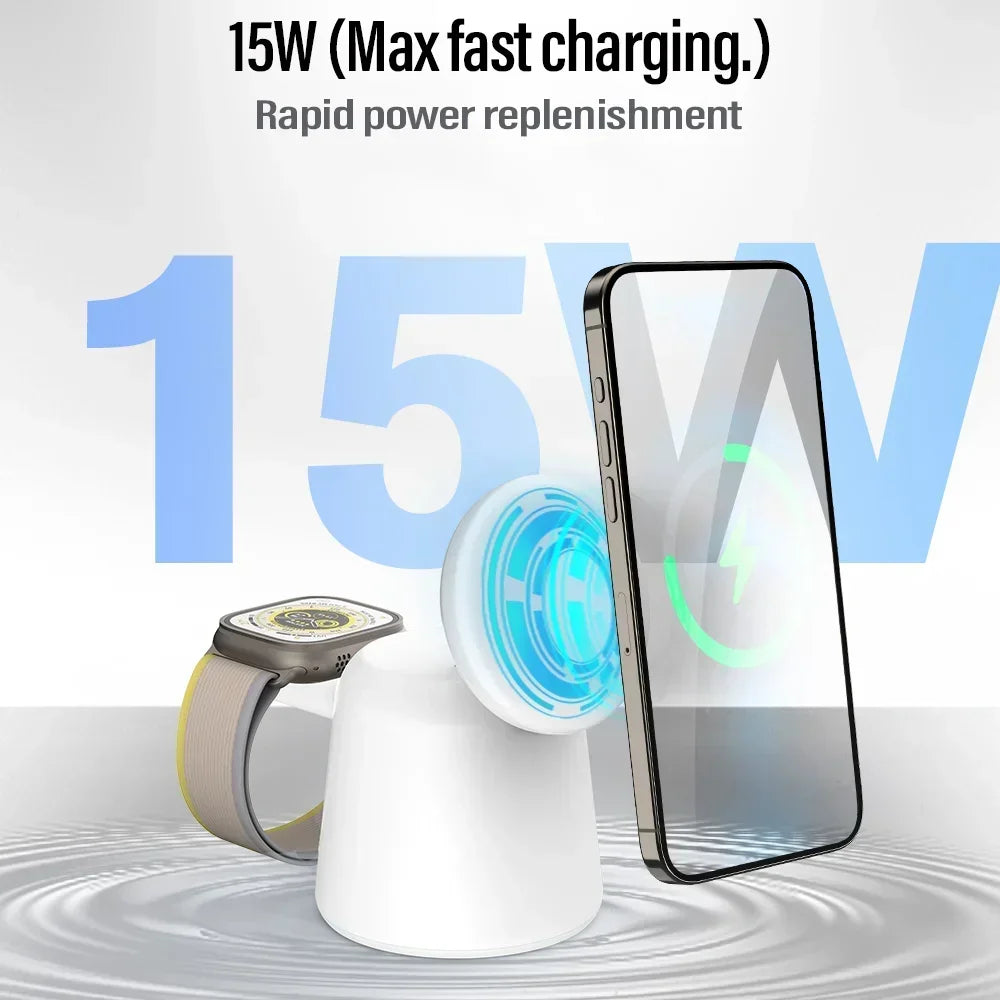 3 in 1 Magnetic Wireless Charger Stand For Magsafe iPhone 15 14 13 12 Pro Max Airpods IWatch 9 8 7 6 Fast Charging Dock Station