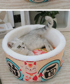 Pet Instant Noodle Cat's Nest Semi Closed Warm Plush Small Dog's Nest All Season General Lamian Noodles Cute Cat Bed