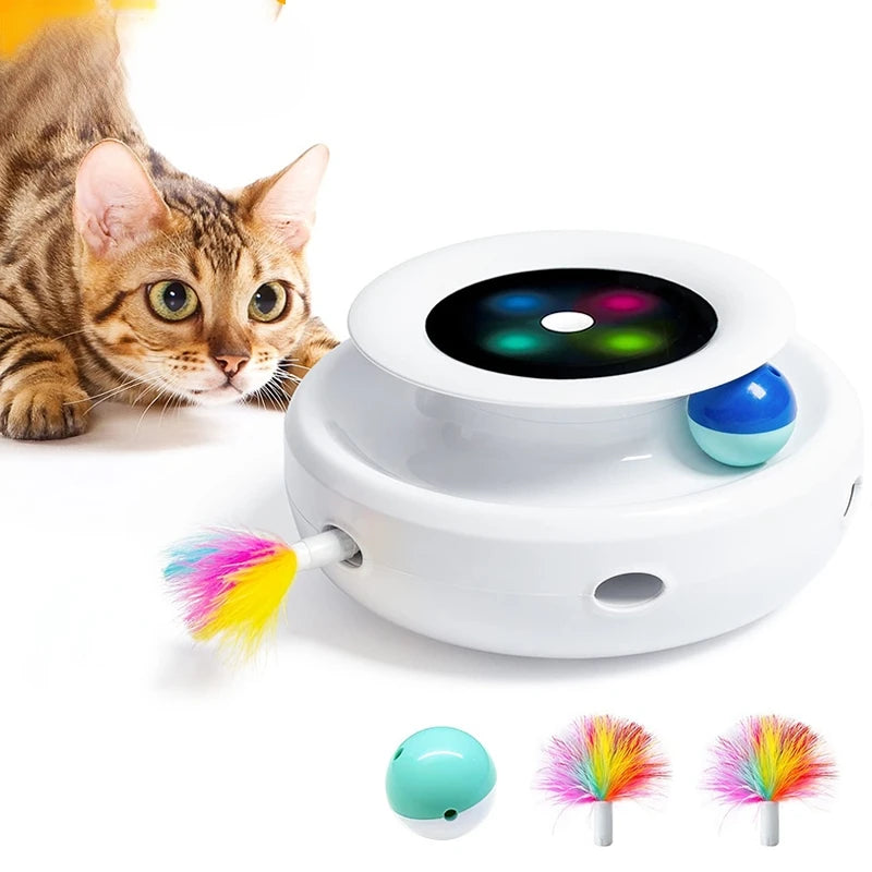 2-in-1 Smart Cat Toys Automatic Feather Fun Ball Toy Set for Cat and Dog, 5 Modes, Electronic Interactive Pet Toy Accessories