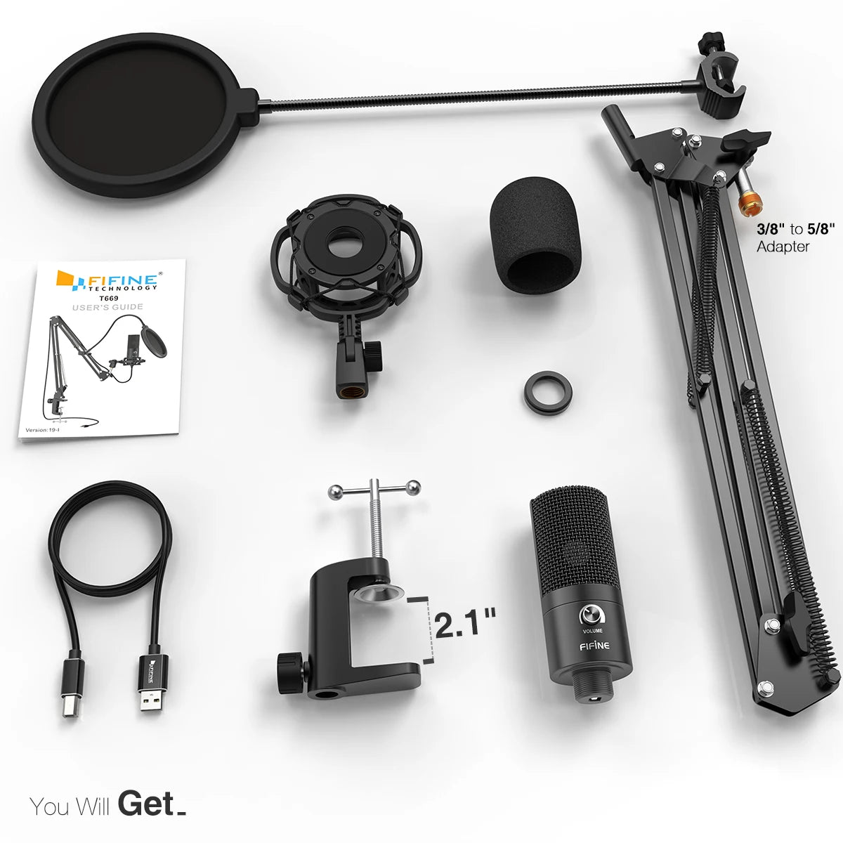 FIFINE T669 — Microfone USB Condensador com Braço Articulado, Shock Mount e Filtro