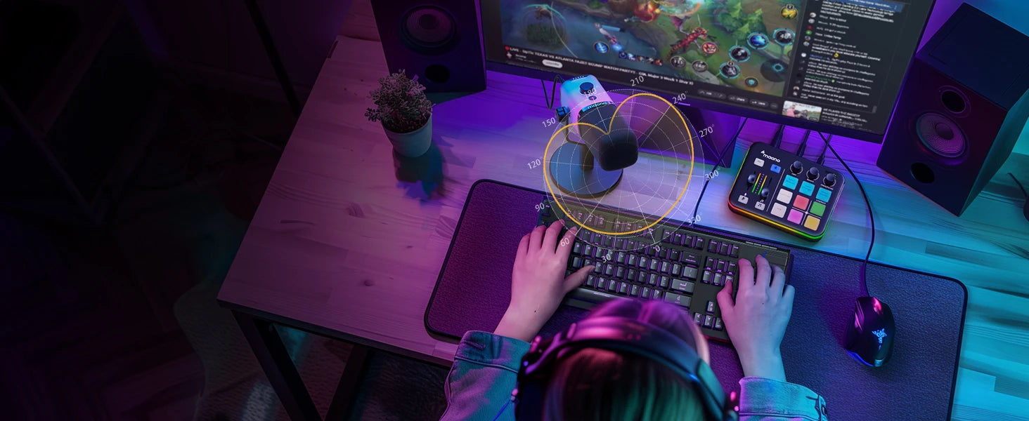 MAONO PD100X — Microfone Dinâmico USB/XLR com Noise Reduction, Mute e RGB