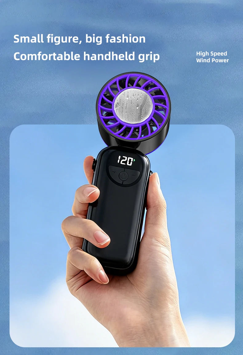 Outdoor Handheld Cold Compress Fan 3600mAh Quite High-speed Cold Air USB Rechargeable Mini Turbo Fan with Lanyard Portable Fan