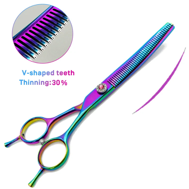 Colorful curved dog trimming clippers, 7.0 inch professional dog cutting scissors, pet trimming scissors.
