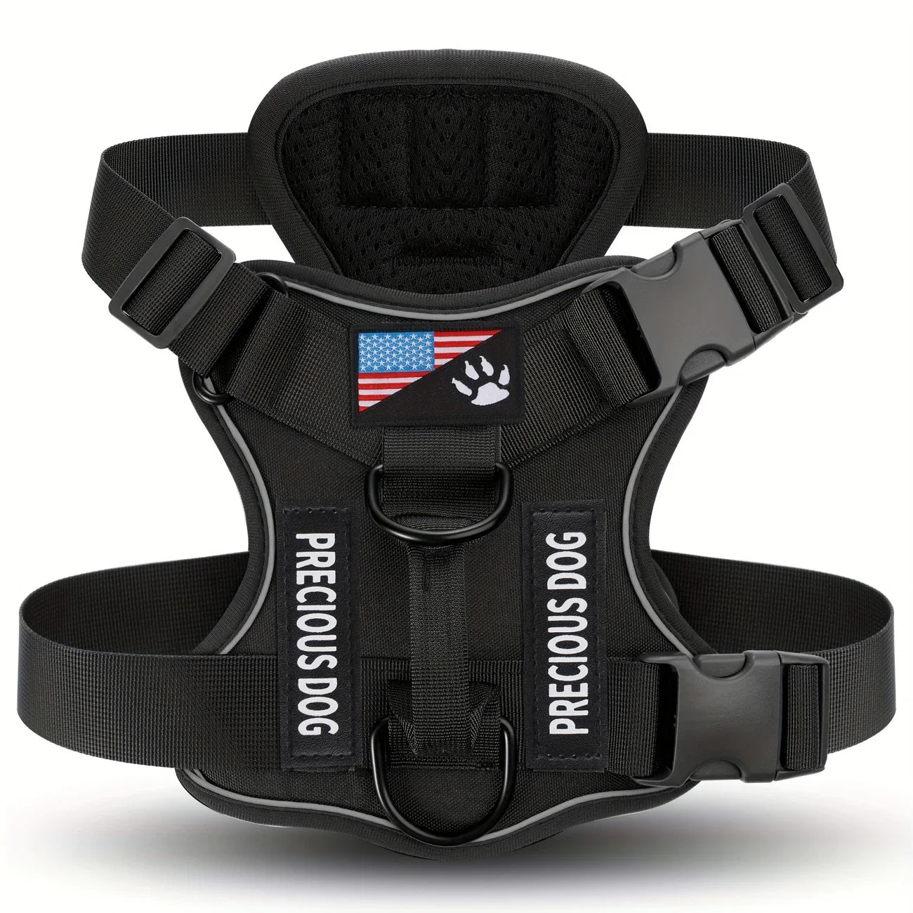 Anti-Pull Tactical Dog Harness with Night Reflective Strips, Heavy-Duty Nylon Military-Grade Vest-Style Leash for Large Dog