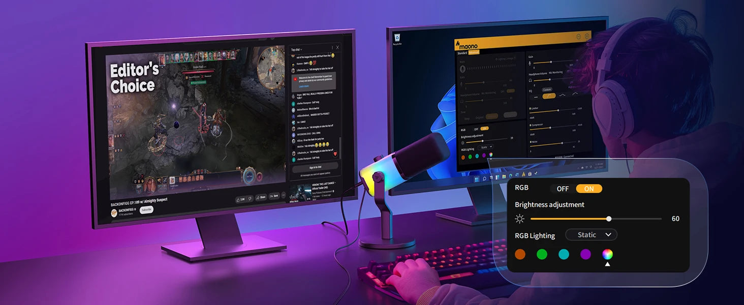 MAONO PD100X — Microfone Dinâmico USB/XLR com Noise Reduction, Mute e RGB