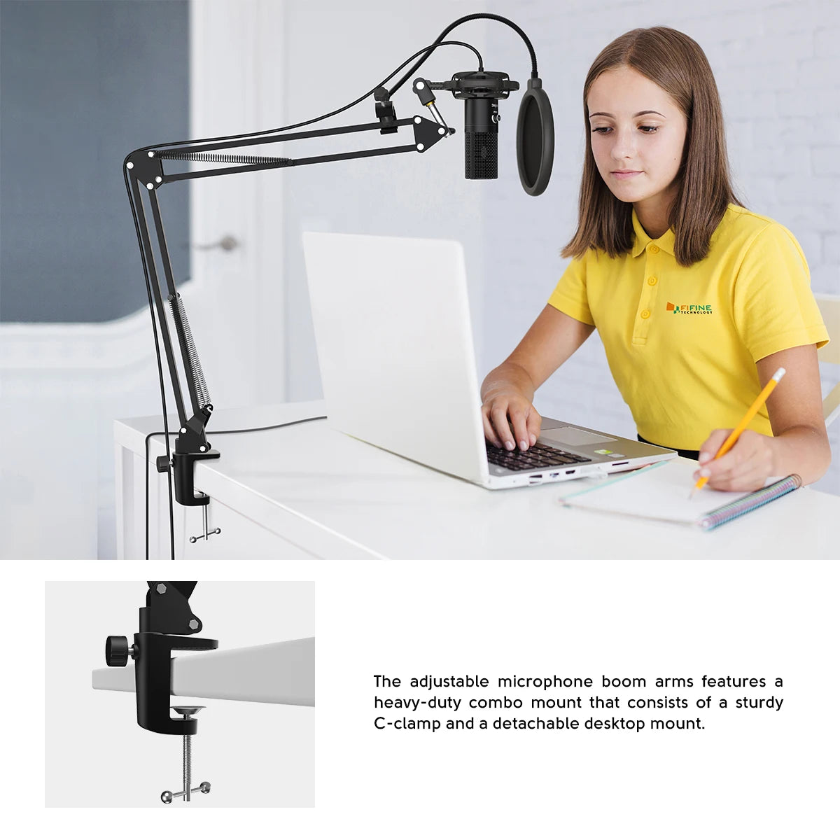FIFINE T669 — Microfone USB Condensador com Braço Articulado, Shock Mount e Filtro
