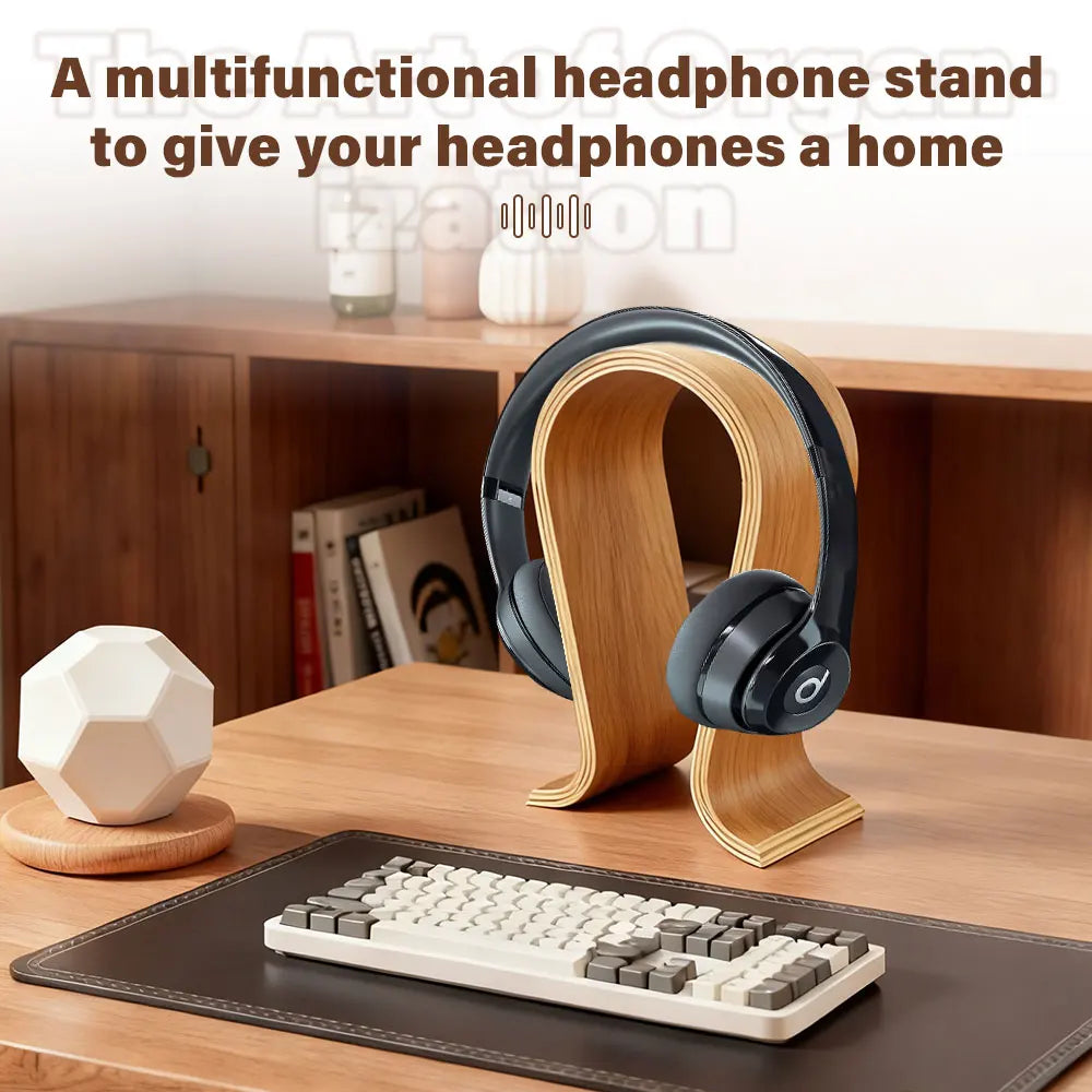 U-shaped wooden headphone stand, desktop headphone display stand, suitable for almost all headphones.