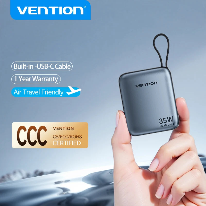 Vention 10000mAh Power Bank — 35W Fast Charge Mini USB‑C 3C