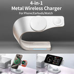 4 in 1 Wireless Charger Metal Shell Magnetic 15W Fast Charging Station Stand for iPhone 12-17 Mobile Phones Airpods Apple Watch