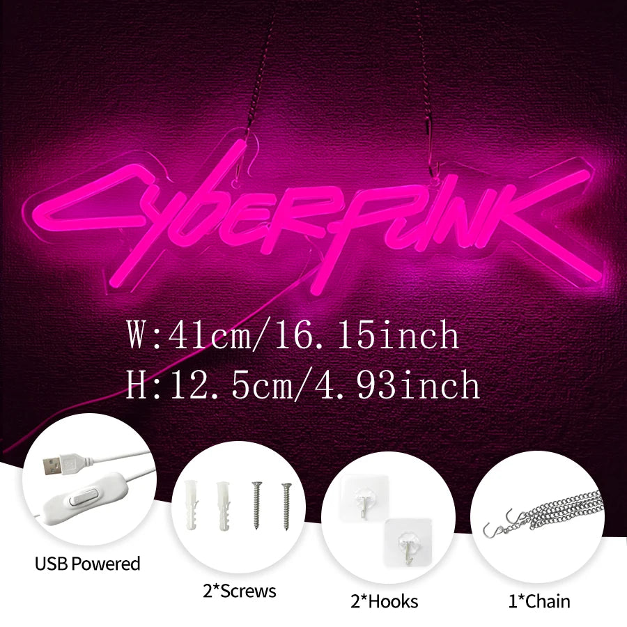 Cyberpunk Neon Sign, LED Game Sign for Wall Decoration, Shooting Games Neon Light for Game Room, Man Cave Room Decoration